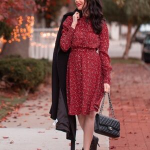& Other Stories Red Floral Long Sleeve Dress, Size 8